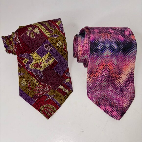 Missoni Cravatte Silk Men's Tie Set of 2 Bold Abstract Psychedelic Patterns - Picture 13 of 13